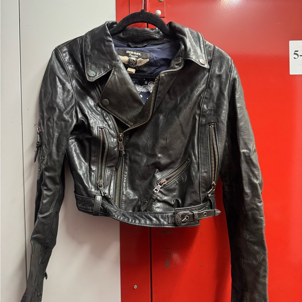 Diesel Distressed Black Leather Jacket for Women